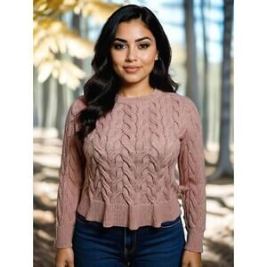 Philosophy  Stretch Cable Knit Fisherman Sweater Pullover Pink Preppy Sz L XL